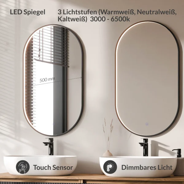 ARISA Double Vanity Unit, 160 cm, in Black Ribbed, with 2 GLORA LED Mirrors and 2 White Ceramic Countertop Sinks, 60 cm