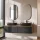ARISA Double Vanity Unit, 160 cm, in Black Ribbed, with 2 GLORA LED Mirrors and 2 Black Ceramic Countertop Sinks, 60 cm