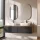 ARISA Double Vanity Unit, 160 cm, in Black Ribbed, with 2 GLORA LED Mirrors and 2 White Ceramic Countertop Sinks, 55 cm