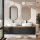ARISA Double Vanity Unit, 160 cm, in Black Ribbed, with 2 GLORA LED Mirrors and 2 White Ceramic Countertop Sinks, 55 cm