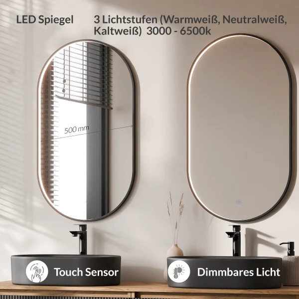 ARISA Double Vanity Unit, 160 cm, in Black Ribbed, with 2 GLORA LED Mirrors and 2 Black Ceramic Countertop Sinks, 55 cm