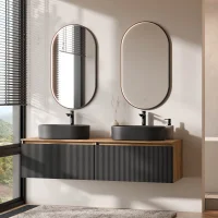 ARISA: doppio lavabo da 160 cm in nero zigrinato con 2...