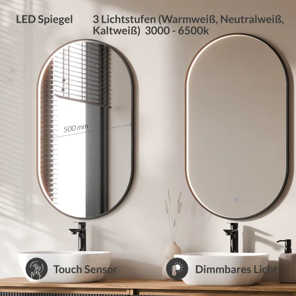 ARISA Double Vanity Unit, 160 cm, in Black Ribbed, with 2 GLORA LED Mirrors and 2 White Ceramic Countertop Sinks, 42 cm