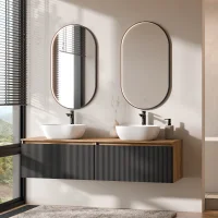 Lavabo doppio ARISA da 160 cm in nero zigrinato con 2...