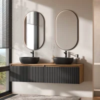 ARISA Double Vanity Unit, 160 cm, in Black Ribbed, with 2...
