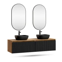 ARISA Double Vanity Unit, 160 cm, in Black Ribbed, with 2...