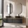 ARISA Double Vanity Unit, 160 cm, in Black Ribbed, with 2 GLORA LED Mirrors and 2 Black Ceramic Countertop Sinks, 42 cm