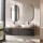 Meuble-lavabo double ARISA 160 cm, noir, avec 2 miroirs à LED GLORA et 2 vasques en céramique blanches de 60 cm
