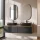 Meuble-lavabo double ARISA 160 cm, noir, avec 2 miroirs à LED GLORA et 2 vasques en céramique noires de 60 cm