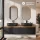 Meuble-lavabo double ARISA 160 cm, noir, avec 2 miroirs à LED GLORA et 2 vasques en céramique noires de 60 cm