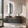 ARISA Double Vanity Unit, 160 cm, in Black, with 2 GLORA LED Mirrors and 2 Black Ceramic Countertop Sinks, 55 cm
