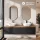 Meuble-lavabo double ARISA 160 cm, noir, avec 2 miroirs à LED GLORA et 2 vasques en céramique blanches de 42 cm