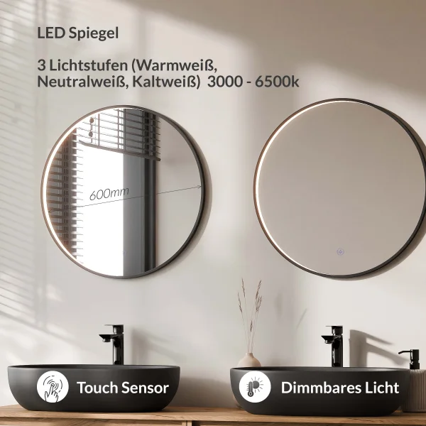 ARISA Double Vanity Unit, 160 cm, in White, with 2 VELUNA 60 cm LED Mirrors and 2 Black 60 cm Ceramic Countertop Sinks