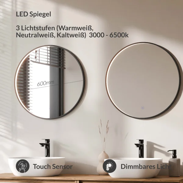 ARISA Doppelwaschtisch 160 cm in Weiß mit 2 LED Spiegel VELUNA 60 cm und 2 weißen Keramik-Aufsatzwaschbecken 42 cm