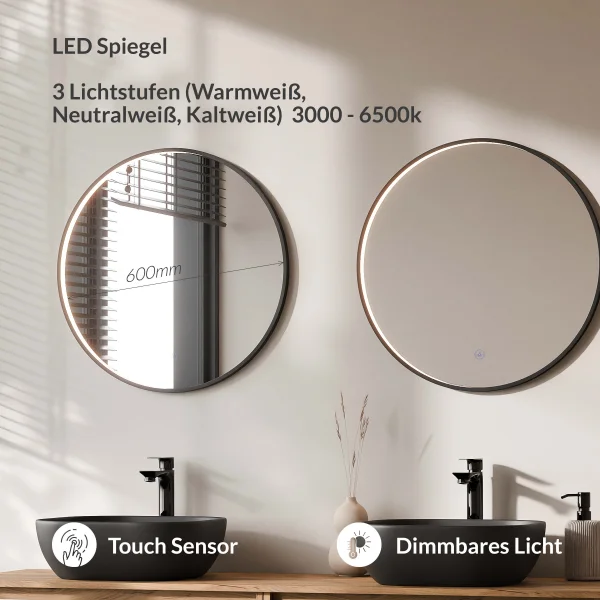 ARISA Double Vanity Unit, 160 cm, in White, with 2 VELUNA 60 cm LED Mirrors and 2 Black Ceramic Countertop Sinks, 42 cm
