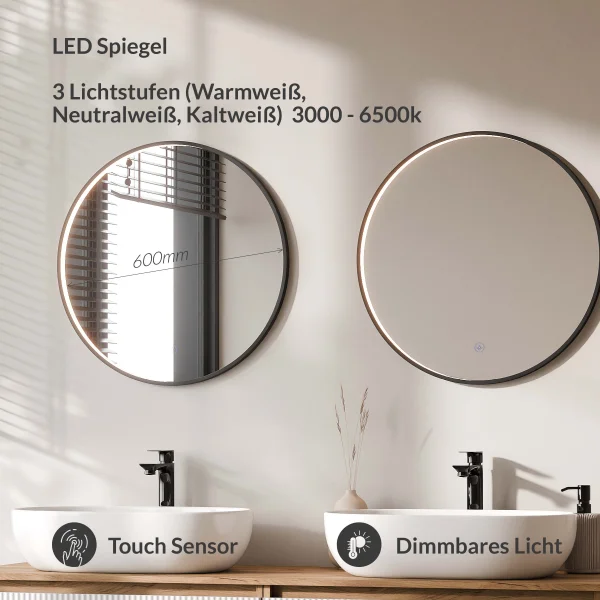 ARISA Double Vanity Unit, 160 cm, in White Ribbed, with 2 VELUNA 60 cm LED Mirrors and 2 White Ceramic Countertop Sinks, 60 cm