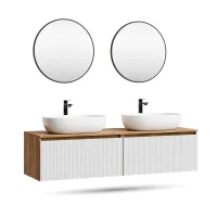 ARISA Double Vanity Unit, 160 cm, in White Ribbed, with 2...