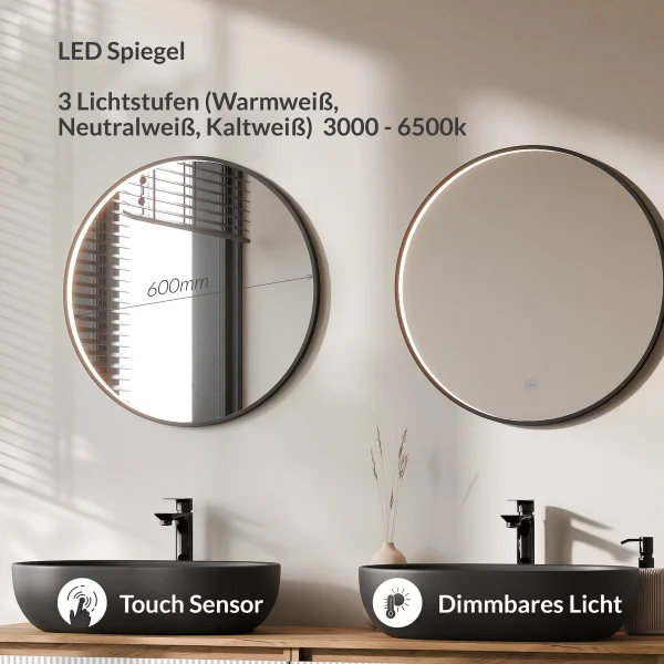 ARISA Double Vanity Unit, 160 cm, in White Ribbed, with 2 VELUNA 60 cm LED Mirrors and 2 Black 60 cm Ceramic Countertop Sinks