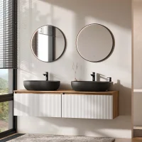 ARISA Double Vanity Unit, 160 cm, in White Ribbed, with 2...