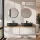 ARISA Double Vanity Unit, 160 cm, in White Ribbed, with 2 VELUNA 60 cm LED Mirrors and 2 Black 60 cm Ceramic Countertop Sinks