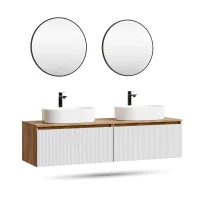 ARISA Double Vanity Unit, 160 cm, in White Ribbed, with 2...