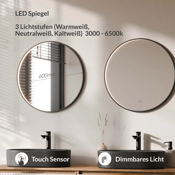 ARISA Double Vanity Unit, 160 cm, in White Ribbed, with 2 VELUNA 60 cm LED Mirrors and 2 Black Ceramic Countertop Sinks, 55 cm