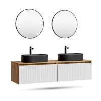 ARISA Double Vanity Unit, 160 cm, in White Ribbed, with 2...