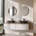 ARISA Double Vanity Unit, 160 cm, in White Ribbed, with 2 VELUNA 60 cm LED Mirrors and 2 Black Ceramic Countertop Sinks, 55 cm