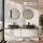 ARISA Double Vanity Unit, 160 cm, in White Ribbed, with 2 VELUNA 60 cm LED Mirrors and 2 Black Ceramic Countertop Sinks, 55 cm