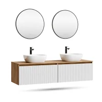 ARISA Double Vanity Unit, 160 cm, in White Ribbed, with 2...