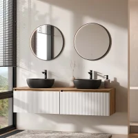 ARISA Double Vanity Unit, 160 cm, in White Ribbed, with 2...