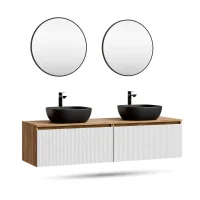 ARISA Double Vanity Unit, 160 cm, in White Ribbed, with 2...