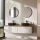 Meuble-lavabo double ARISA 160 cm, blanc strié, avec 2 miroirs LED VELUNA 60 cm et 2 vasques en céramique noires à poser de 42 cm