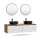Meuble-lavabo double ARISA 160 cm, blanc strié, avec 2 miroirs LED VELUNA 60 cm et 2 vasques en céramique noires à poser de 42 cm