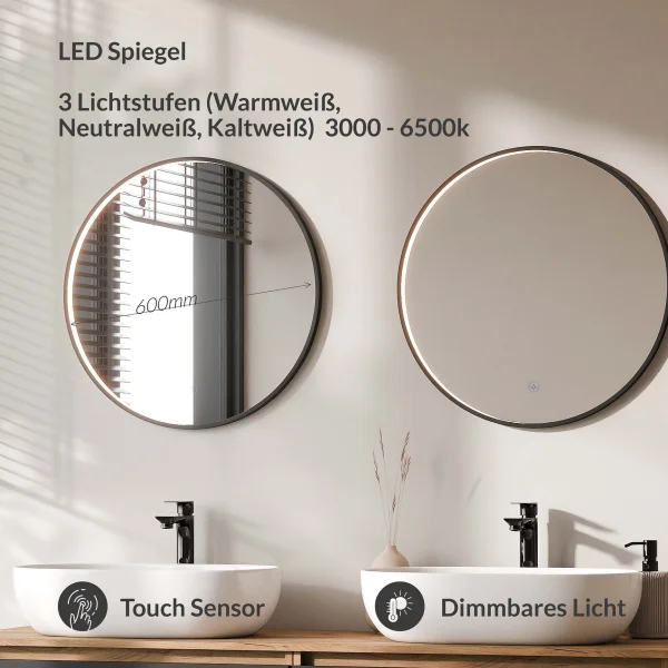 ARISA Double Vanity Unit, 160 cm, in Black, with 2 VELUNA 60 cm LED Mirrors and 2 White Ceramic Countertop Sinks, 60 cm