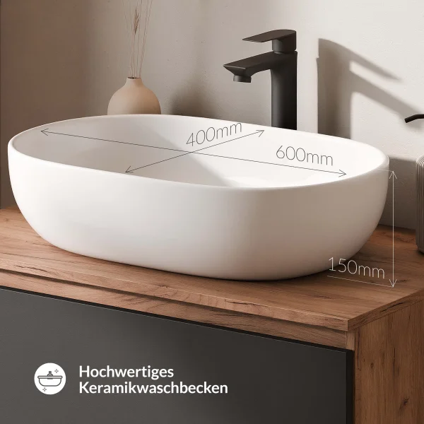 ARISA Double Vanity Unit, 160 cm, in Black, with 2 VELUNA 60 cm LED Mirrors and 2 White Ceramic Countertop Sinks, 60 cm