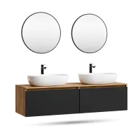 Mueble de lavabo doble ARISA de 160 cm en negro con 2...
