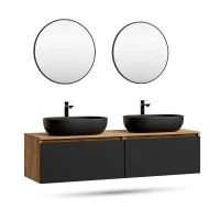 Mueble de lavabo doble ARISA de 160 cm en negro con 2...