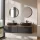 Meuble-lavabo double ARISA 160 cm, noir, avec 2 miroirs à LED VELUNA 60 cm et 2 vasques en céramique noires à poser 60 cm