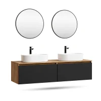 Mueble de lavabo doble ARISA de 160 cm en negro con 2...