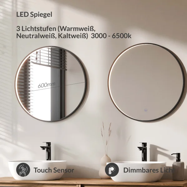 ARISA Double Vanity Unit, 160 cm, in Black, with 2 VELUNA 60 cm LED Mirrors and 2 White Ceramic Countertop Sinks, 42 cm