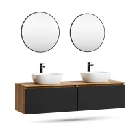 Mueble de lavabo doble ARISA de 160 cm en negro con 2...