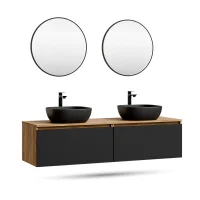 Mueble de lavabo doble ARISA de 160 cm en negro con 2...