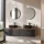 Meuble-lavabo double ARISA 160 cm, noir, avec 2 miroirs LED VELUNA 60 cm et 2 vasques en céramique noires à poser 42 cm