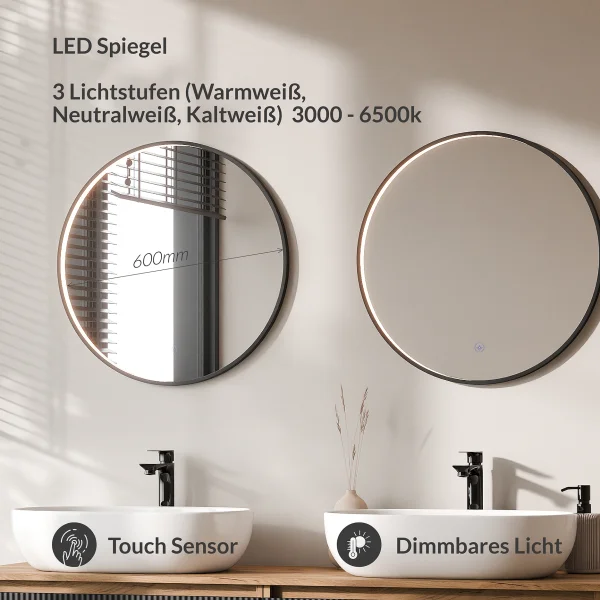 ARISA Double Vanity Unit, 160 cm, in Black Ribbed, with 2 VELUNA 60 cm LED Mirrors and 2 White Ceramic Countertop Sinks, 60 cm