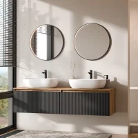 ARISA Double Vanity Unit, 160 cm, in Black Ribbed, with 2...