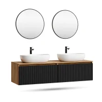 ARISA Double Vanity Unit, 160 cm, in Black Ribbed, with 2...