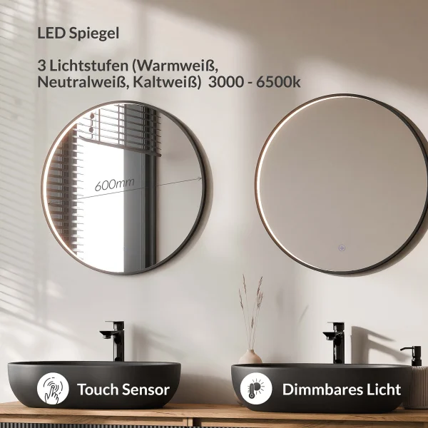 ARISA Double Vanity Unit, 160 cm, in Black Ribbed, with 2 VELUNA 60 cm LED Mirrors and 2 Black Ceramic Countertop Sinks, 60 cm