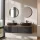 ARISA Double Vanity Unit, 160 cm, in Black Ribbed, with 2 VELUNA 60 cm LED Mirrors and 2 Black Ceramic Countertop Sinks, 60 cm