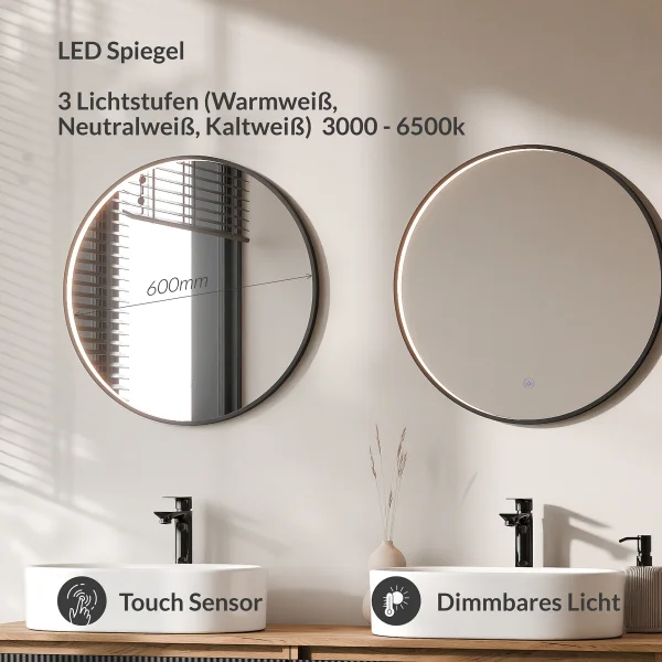 ARISA Double Vanity Unit, 160 cm, in Black Ribbed, with 2 VELUNA 60 cm LED Mirrors and 2 White Ceramic Countertop Sinks, 55 cm